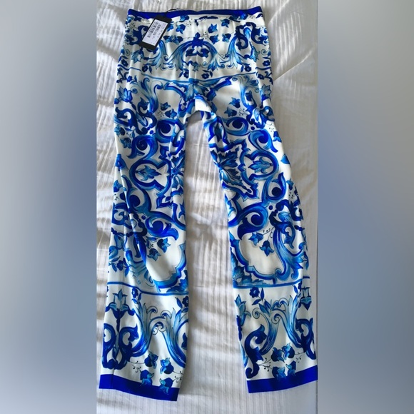 DOLCE GABBANA MAJOLICA PANTS FLORAL 40 SMALL PRINT BLUE $2595 - Picture 6 of 7